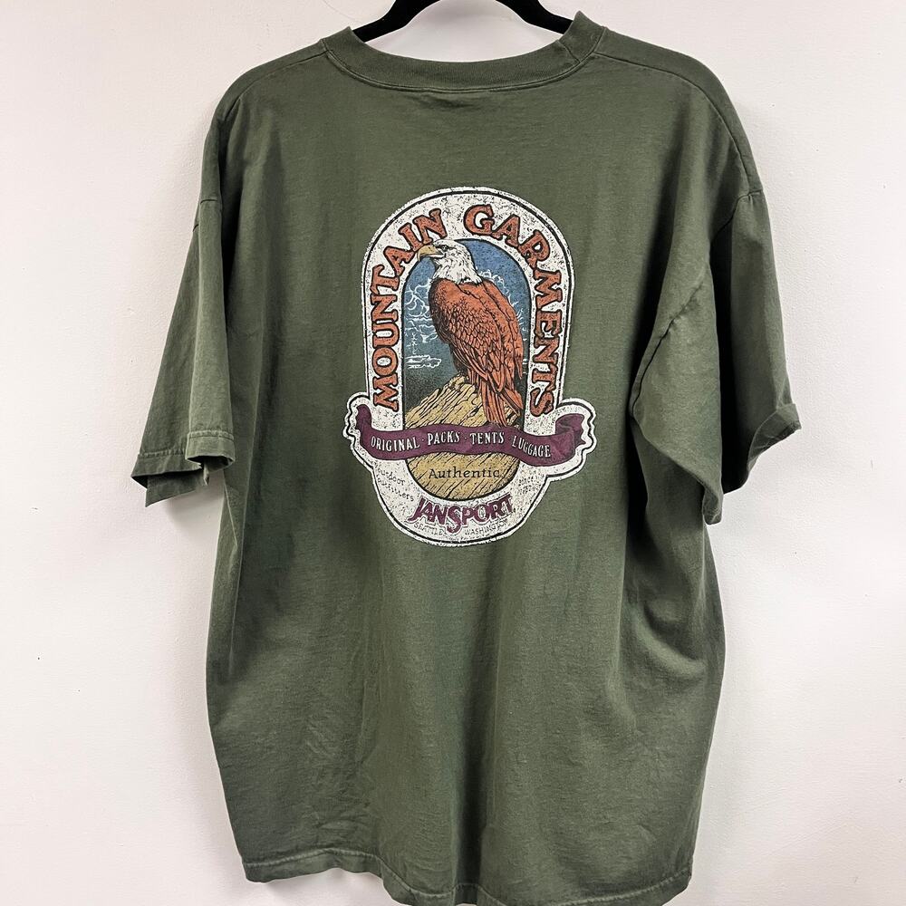 Vintage Men's Jansport graphic short sleeve tee olive green large 100% cotton
